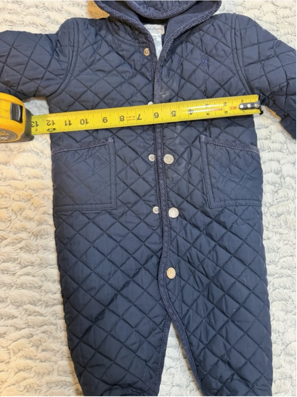 Polo Ralph Lauren Quilted Hooded Snowsuit Navy 6 Months Snap Front